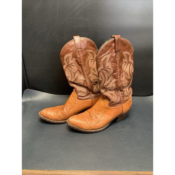 Vintage Ostrich Leather Cowboy Boots 11 D Western Embroidery main image 15
